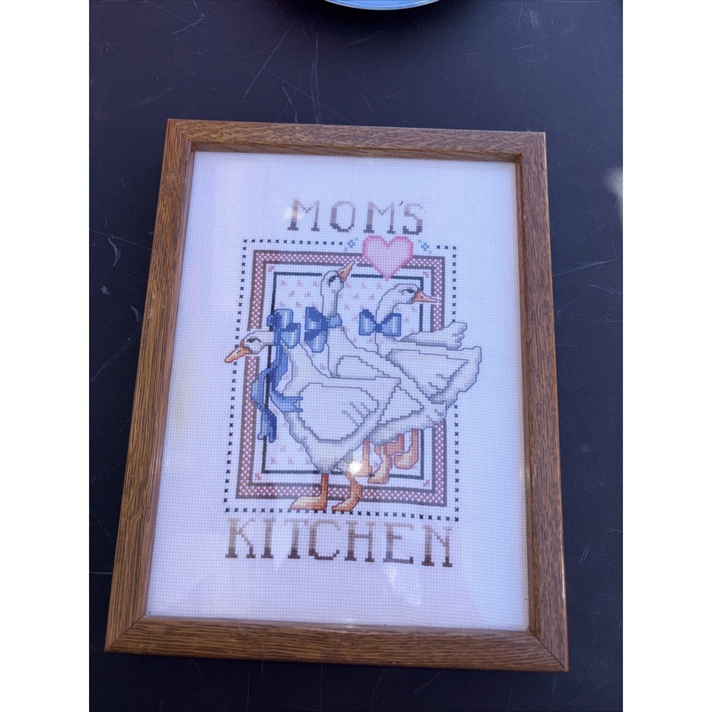 Vintage Framed Country Goose Ribbons Mom's Kitchen